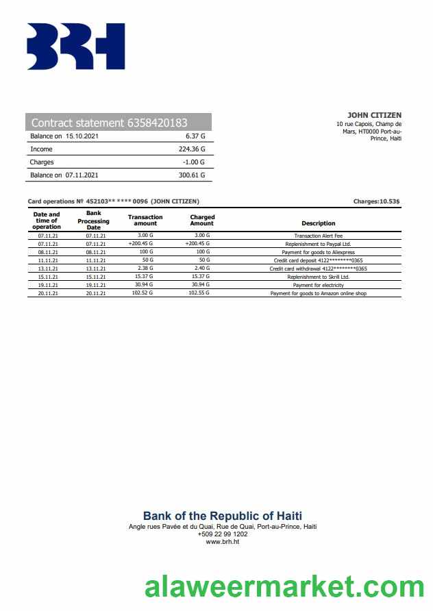 Haiti BRH bank statement